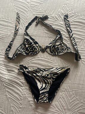 Lascana Venus 2 Piece Bikini Bathing Suit Underwire Beaded Top Sz C Bottoms Sz 4